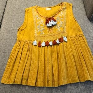 Altar'd State Mustard Embroidered Women’s Blouse